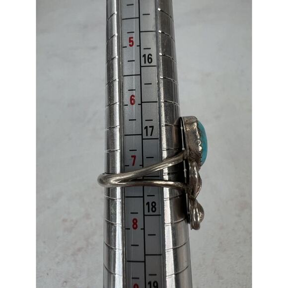 Vintage Sterling Silver Turquoise Ring - Size 7 Handmade Scroll Leaf Boho - Picture 6 of 7